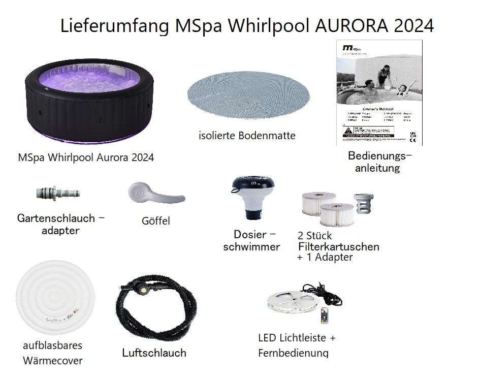 MSpa Whirlpool AURORA 2024 Farbwechsel LED aufblasbar Outdoor Pool XXL 6 Personen 