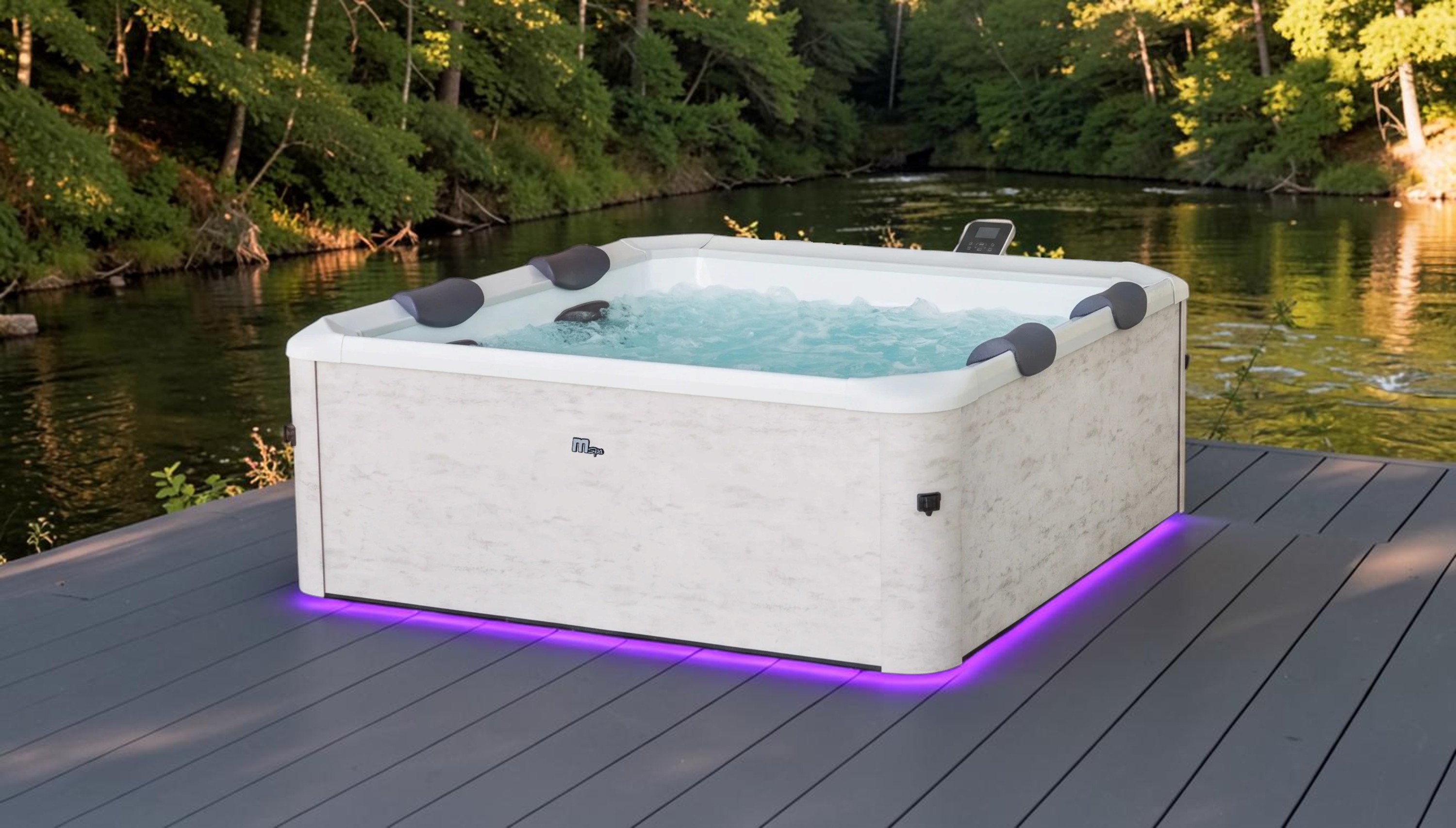 MSpa Whirlpool OSLO LITHOS 2027 XXL 180cm inkl. App, LED, 8 Hydromassagedüsen, 140 Luftdüsen