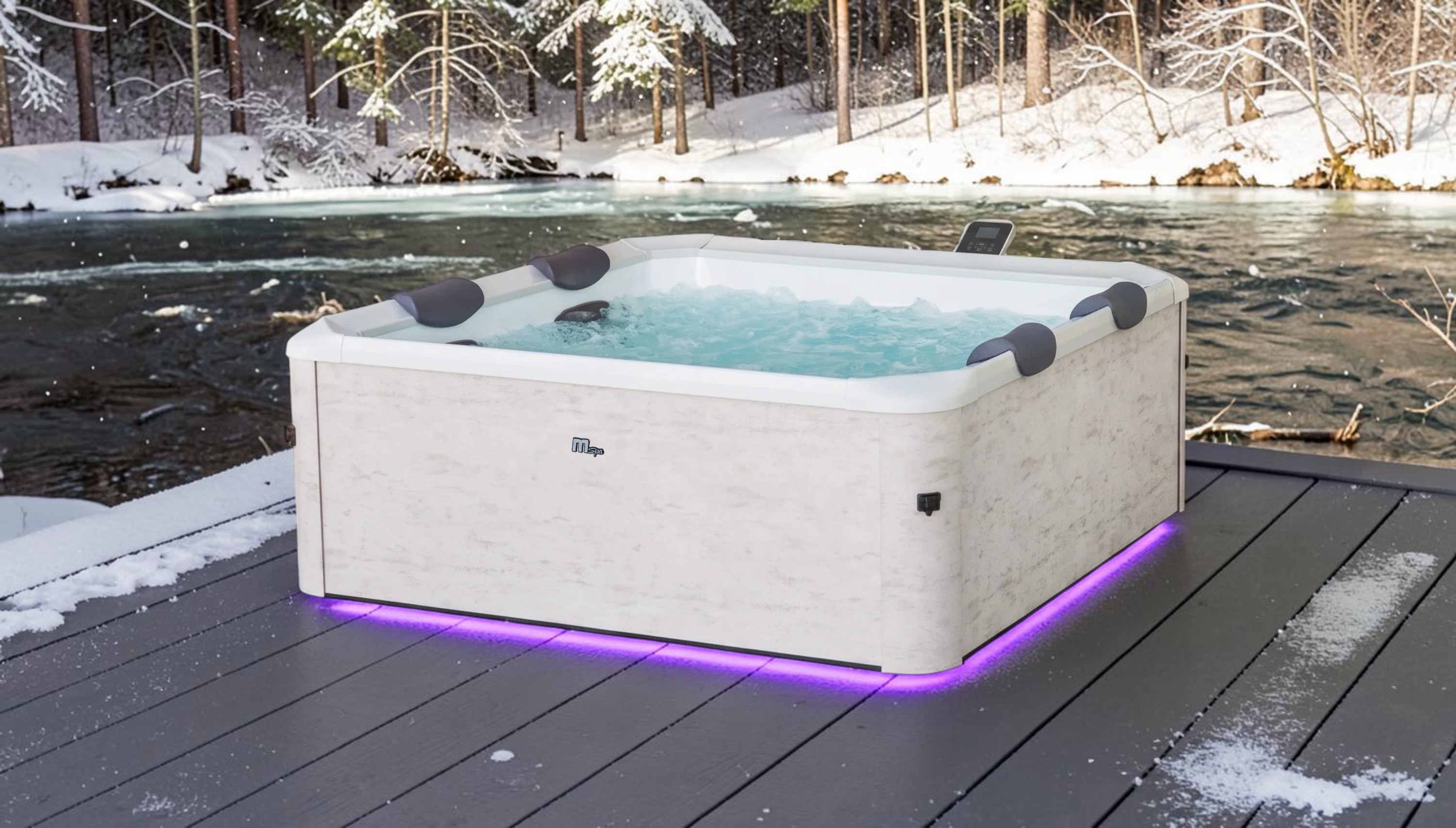 MSpa Whirlpool OSLO LITHOS 2027 XXL 180cm inkl. App, LED, 8 Hydromassagedüsen, 140 Luftdüsen