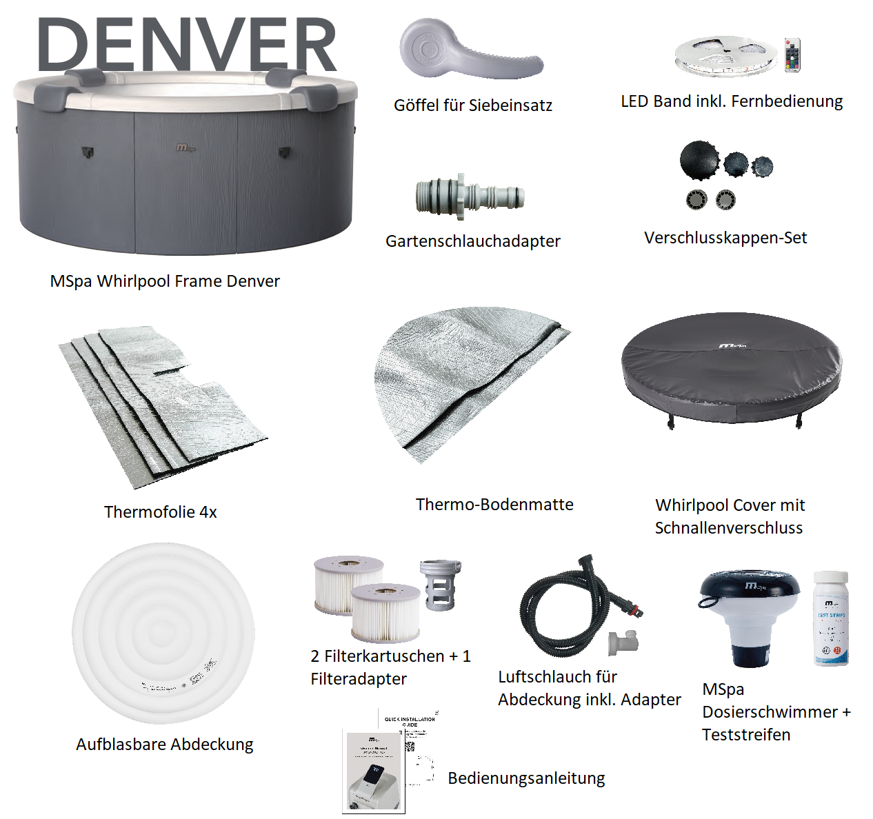 MSpa Whirlpool DENVER 2026 inkl. App, LED, 8 Hydromassagedüsen, 130 Luftdüsen