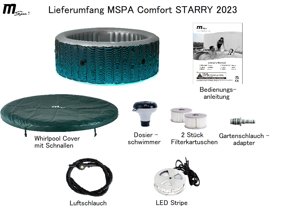 Aufblasbarer Whirlpool neu Modell 2023 MSPA Starry Outdoor Pool XXL 6 Personen LED
