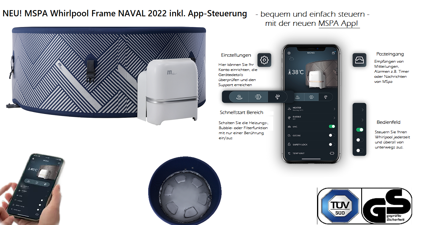 NEU! MSpa Whirlpool FRAME NAVAL 2022 inkl. APP-Steuerung DROP-STITCH Indoor & Outdoor Pool