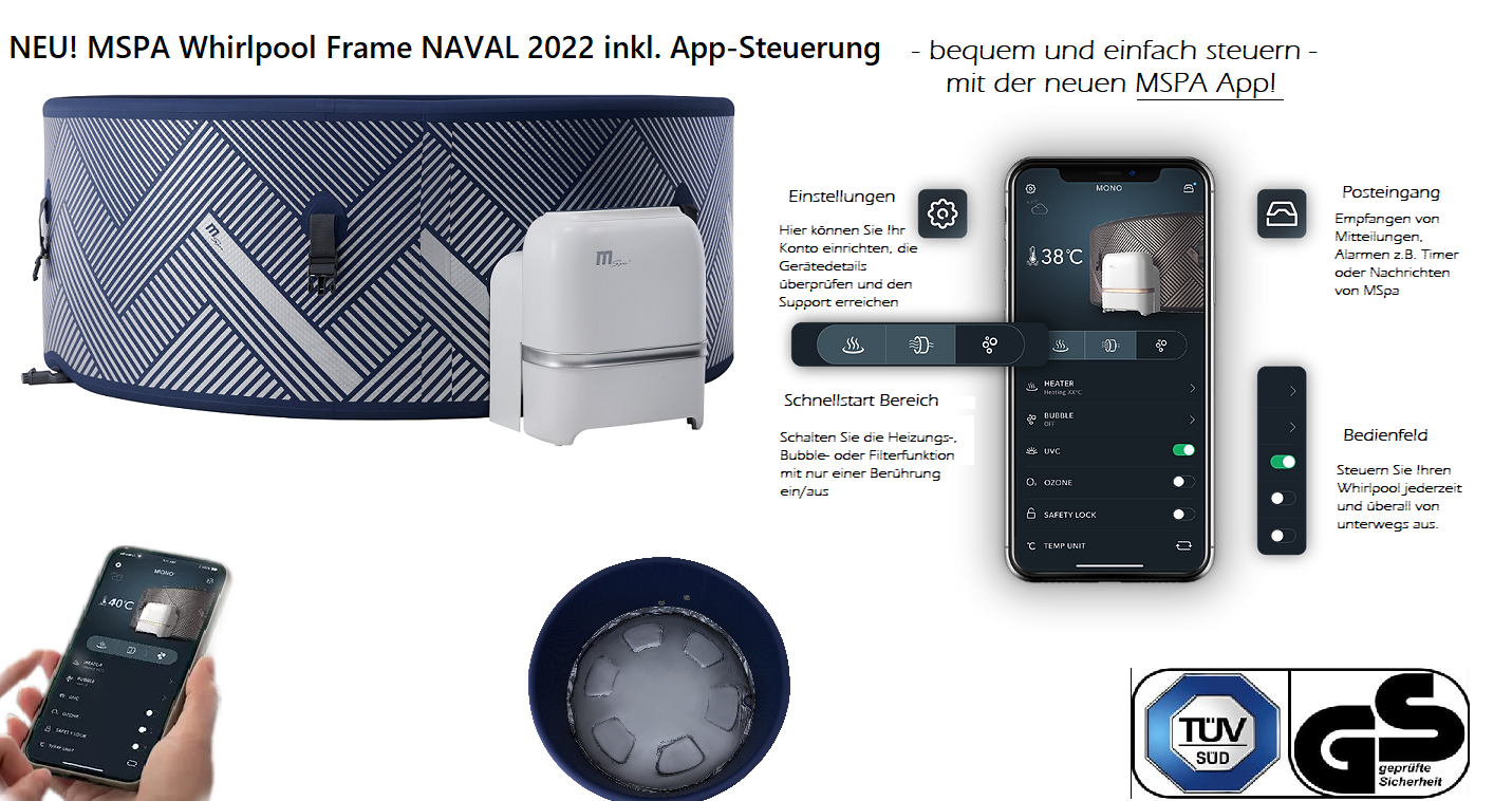 NEU! MSpa Whirlpool FRAME NAVAL inkl. APP-Steuerung DROP-STITCH Indoor & Outdoor Pool