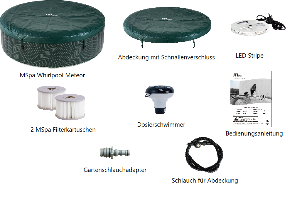 MSPA aufblasbarer Whirlpool METEOR neustes Modell 2027 inkl. UVC / LED / 164 Luftdüsen - Outdoor Pool XXL 6 Personen