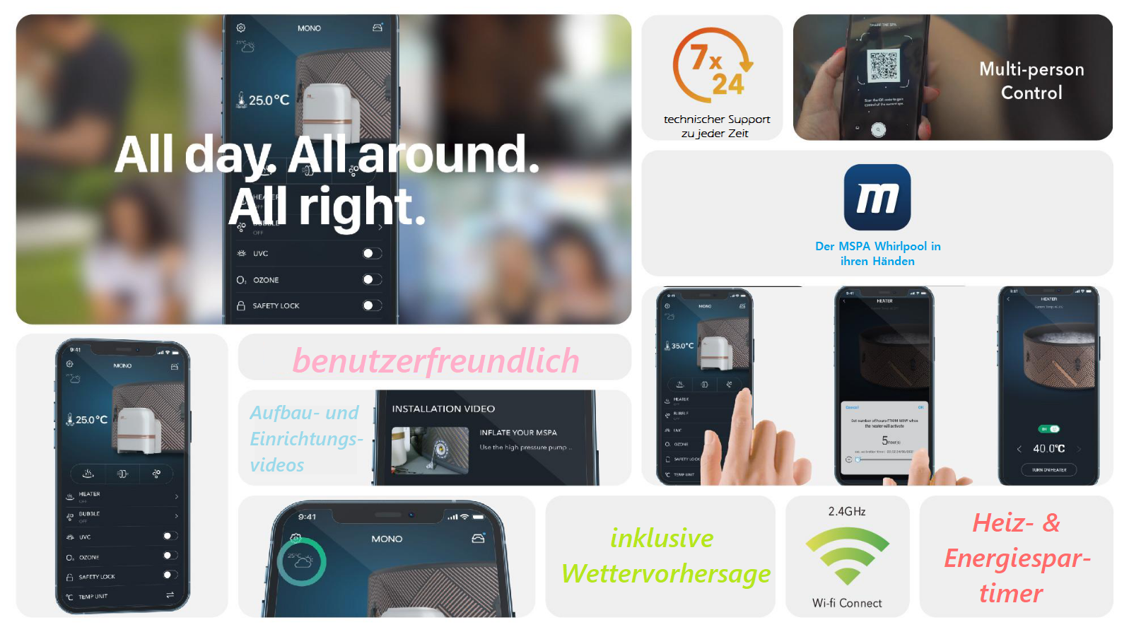 NEU! MSpa Whirlpool FRAME NAVAL 2022 inkl. APP-Steuerung DROP-STITCH Indoor & Outdoor Pool
