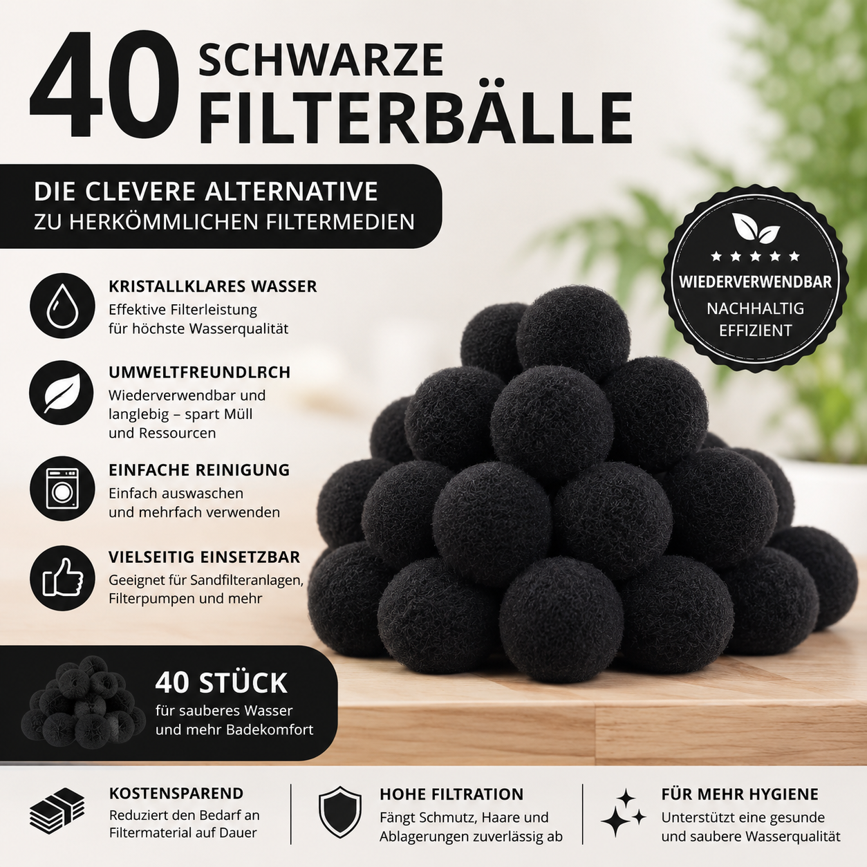 Ti3DoX Premium Filterballs - Ersatz Filterbälle - Farbe: Schwarz