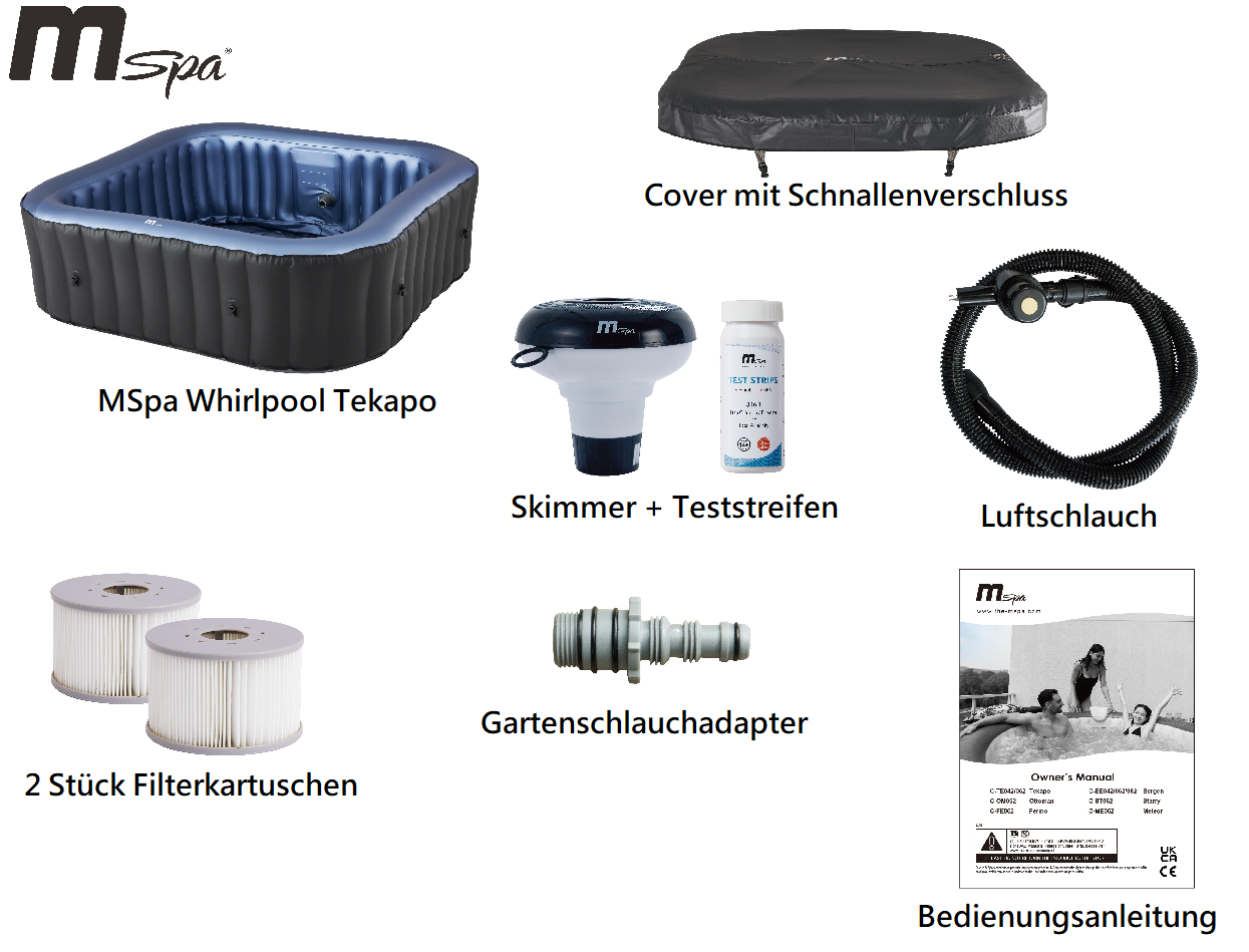 MSPA aufblasbarer Whirlpool TEKAPO neu Modell 2026 inkl. UVC / 132 Luftdüsen - 185 cm - Outdoor Pool XXL 6 Personen